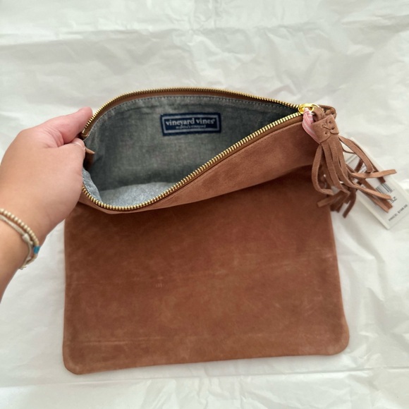 Vineyard Vines Suede Fold-Over Clutch, Bear (Brown) - Picture 3 of 6